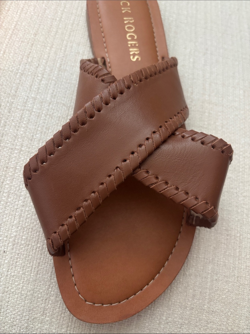 Jack Rogers Tan Leather Cross-Strap Slide Sandals - Picture 7 of 7